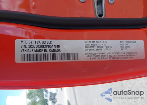 2023 Dodge Charger Gt z USA, uszkodzony, nr VIN 2C3CDXHGXPH547640